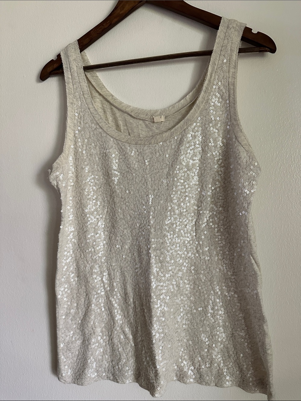 J. Crew White Sequin Scoop Tank